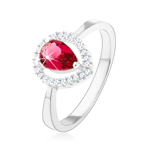 925 ezüst gyűrű, rózsaszín cirkóniás könnycsepp, csillogó kontúr - Nagyság: 59