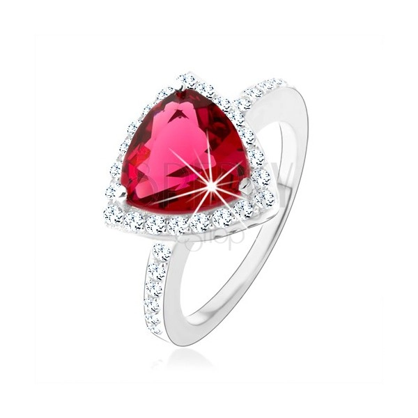 Ezüst 925 gyűrű, háromszög, rózsaszín cirkónia, ragyogó szegély, kivágások