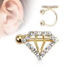 Fake piercing fülbe, arany szín, golyók, gyémánt körvonal átlátszó ciróniákkal