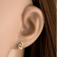Kétszínű fülbevaló 9K aranyból - aszimmetrikus szív kontúr, cirkónia