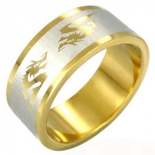 Aranyozott acél gyűrű - kínai sárkány szimbólumok