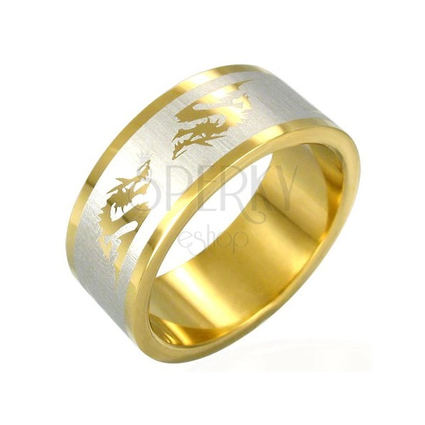 Aranyozott acél gyűrű - kínai sárkány szimbólumok