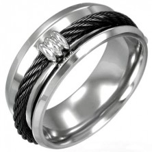 Gyűrű acélból - fekete kötél mintázat
