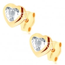 Bedugós fülbevaló 9K aranyból - átlátszó cirkóniás szív, fényes körvonal