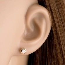 Bedugós fülbevaló 9K aranyból - átlátszó cirkóniás szív, fényes körvonal