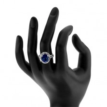 Gyűrű, 925 ezüst, kettős szárak, kék cirkónia - könnycsepp, csillogó keret