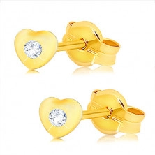 Fülbevaló 9K sárga aranyból - apró szívecske átlátszó cirkóniával, stekkerek