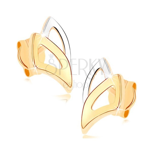 Bedugós fülbevaló 9K sárga aranyból - kétszínű körvonal háromszögekből