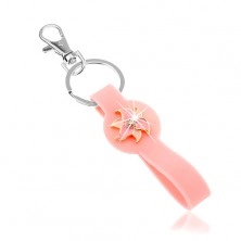 Kulcstartó, szilikon rész rózsaszín színben, csillogó virág