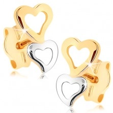375 arany fülbevaló - két szív alakú kontúr kétszínű kivitelezésben