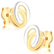 Bedugós fülbevaló 9K sárga aranyból - kétszínű összekapcsolt elipszis
