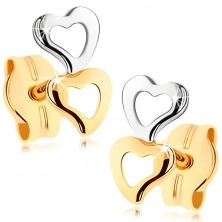 Fülbevaló 375 aranyból - két szívkontúr, kétszínű kivitelezés