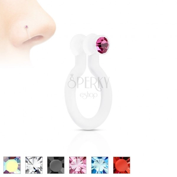 Fake piercing orrba Bioflexből, csillogó cirkónia, különböző színek