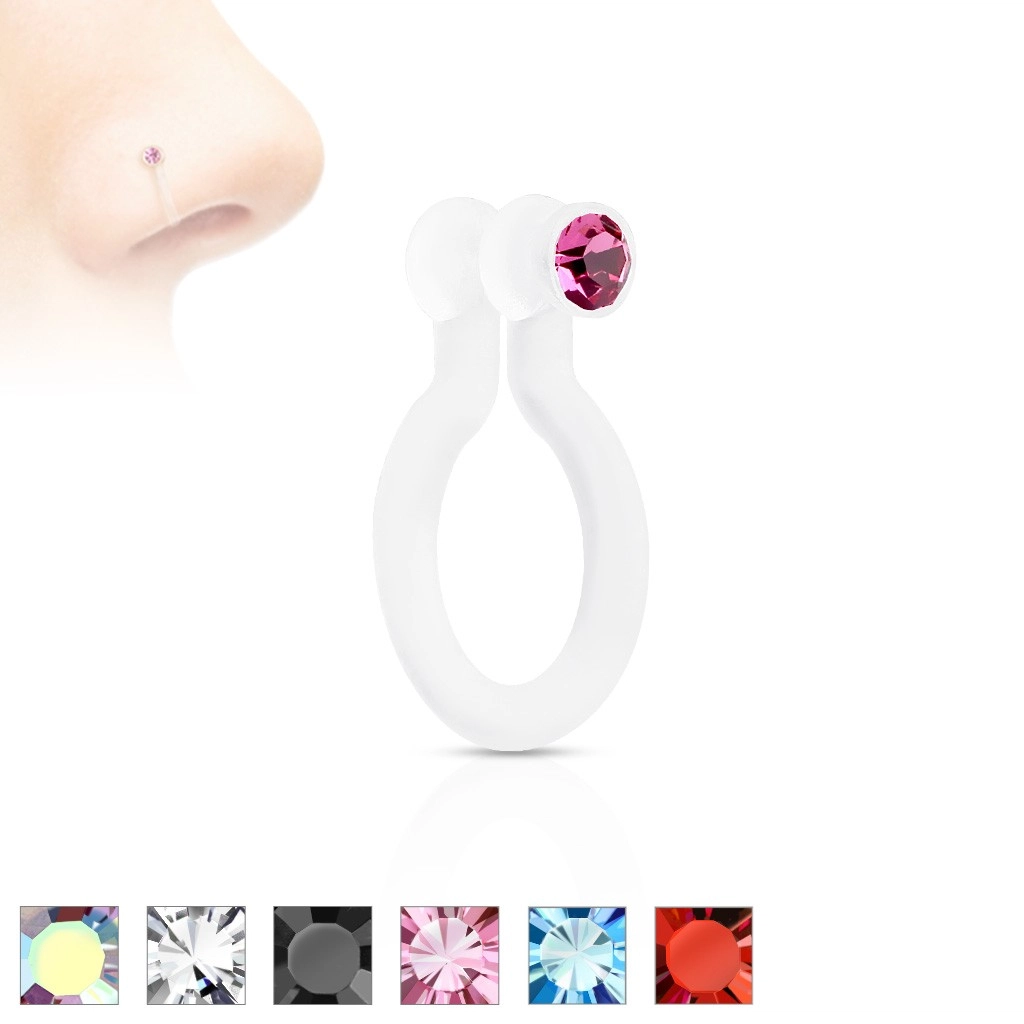 Fake piercing orrba Bioflexből, csillogó cirkónia, különböző színek - A cirkónia színe: Aquakék - Q