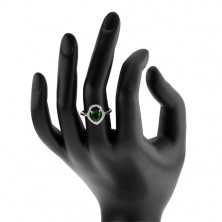 925 ezüst gyűrű, zöld cirkóniás könnycsepp, átlátszó csillogó körvonal