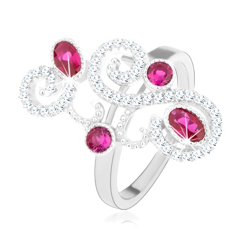 Gyűrű 925 ezüstből, csillogó minta, rózsaszín cirkóniák, magas fény - Nagyság: 60