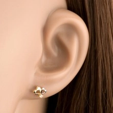 Fülbevaló 375 aranyból - kétszínű szív kontúr, átlátszó cirkónia