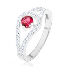 925 ezüst gyűrű, kettős csillogó szárak, rózsaszín cirkónia