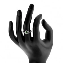 925 ezüst eljegyzési gyűrű, zöld cirkóniás szívecske, csillogó vonalak
