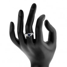 Eljegyzési gyűrű, 925 ezüst, magszem sötétkék cirkóniából, csillogó félholdak