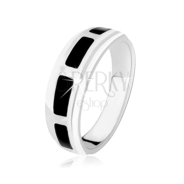 Gyűrű 925 ezüstből, téglalap alakú, fekete színű kivitelben, magasfény