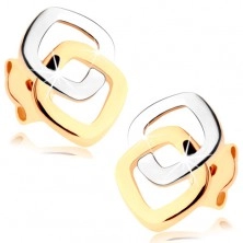 Bedugós fülbevaló 9K aranyból - kétszínű lekerekített négyzet kontúr