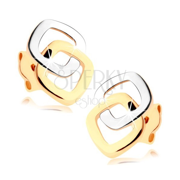 Bedugós fülbevaló 9K aranyból - kétszínű lekerekített négyzet kontúr