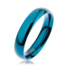 Gyűrű 316L acélból kék színben, sima lekerekített felülettel minta nélkül, 4 mm