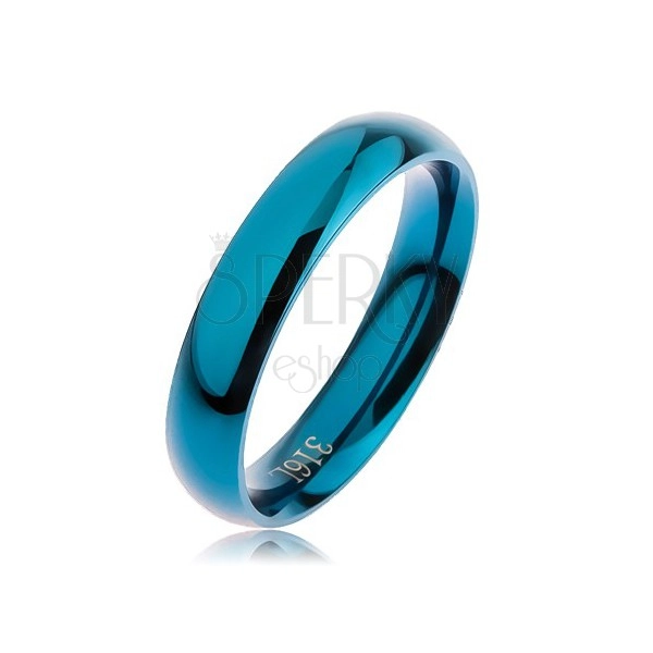 Gyűrű 316L acélból kék színben, sima lekerekített felülettel minta nélkül, 4 mm