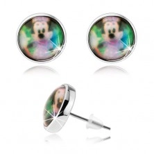 Bedugós cabochon fülbevaló, átlátszó fénymáz, színes Minnie Mouse kép