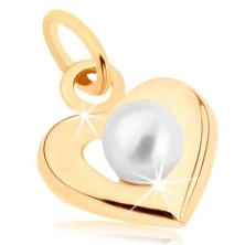 375 arany medál - széles szív kontúr, fehér gyöngy