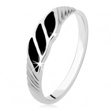 925 ezüst gyűrű, három fekete színű hullám, ferde bemetszések