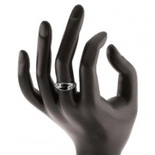 Gyűrű 925 ezüstből, két szűk fekete színű könnycsepp, filigrán díszítés