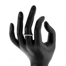 Gyűrű 925 ezüstből, szűk sima szárak, átlátszó cirkóniás félhold 