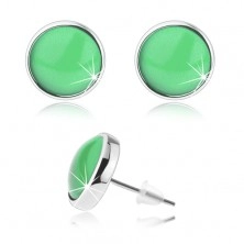 Kaboson fülbevaló, fénymáz, zöld alap, stekkerek, ezüst szín