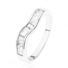 Csillogó 925 ezüst gyűrű, hullámos vonal, átlátszó cirkóniás trapézok