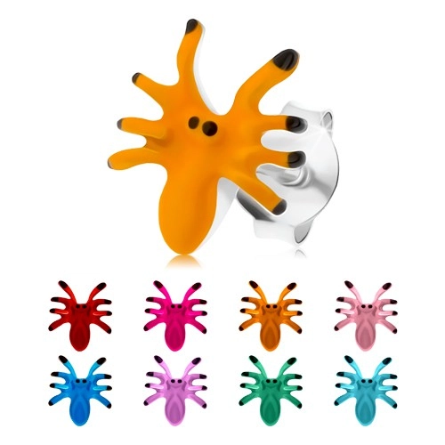 Fülbevaló 925 ezüstből, színes pók nyolc lábbal, stekker - Szín: Narancssárga 
