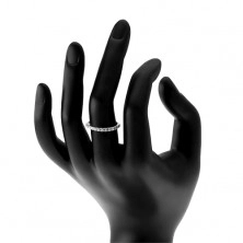 925 ezüst gyűrű, csillogó vonal kerek, átlátszó cirkóniákból