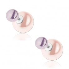 Kétoldalas fülbevaló 925 ezüstből, rózsaszín és lila golyó, gyöngyházfény