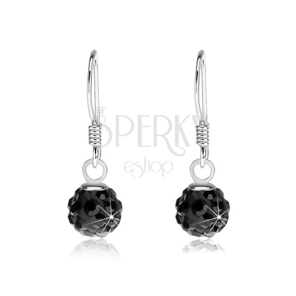 Golyós fülbevaló fekete színben, 925 ezüst, fekete Preciosa kristályok, 6 mm