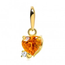 Csillogó medál 14K sárga aranyból - szív alakú citrin sárga színben, átlátszó cirkónia