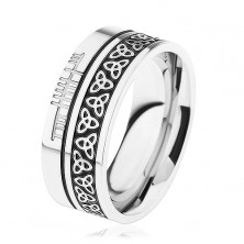 Fényes gyűrű, 316L acél, minta - kelta csomó, ezüst színű keret