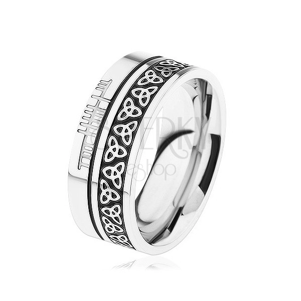Fényes gyűrű, 316L acél, minta - kelta csomó, ezüst színű keret