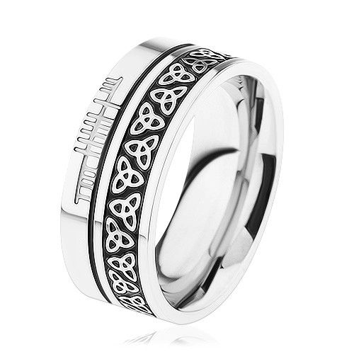 Fényes gyűrű, 316L acél, minta - kelta csomó, ezüst színű keret - Nagyság: 67
