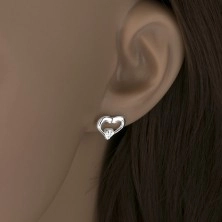 Bedugós fülbevaló 925 ezüstből, fényes szív kontúr átlátszó cirkóniával