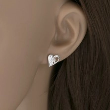 925 ezüst fülbevaló, egyenetlen szív körvonal, átlátszó cirkóniák