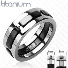 Titanium gyűrű fekete kidomborodó sávokkal