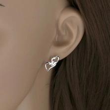 Bedugós fülbevaló, 925 ezüstből, összekapcsolt körvonalak, aszimmetrikus szívek
