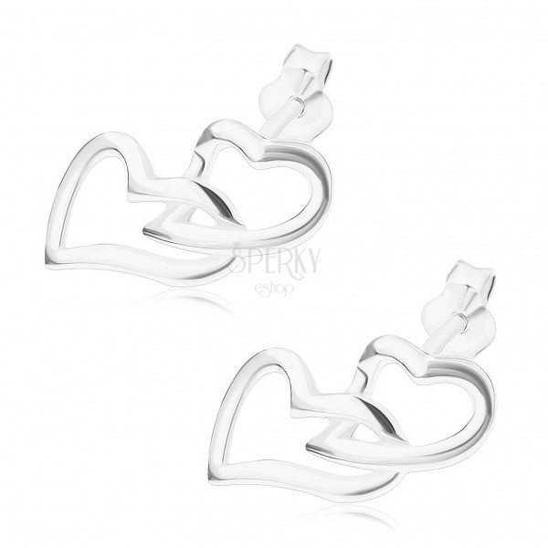 Bedugós fülbevaló, 925 ezüstből, összekapcsolt körvonalak, aszimmetrikus szívek