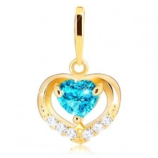 585 arany medál - cirkóniás szív körvonal, kék szívecskés topáz